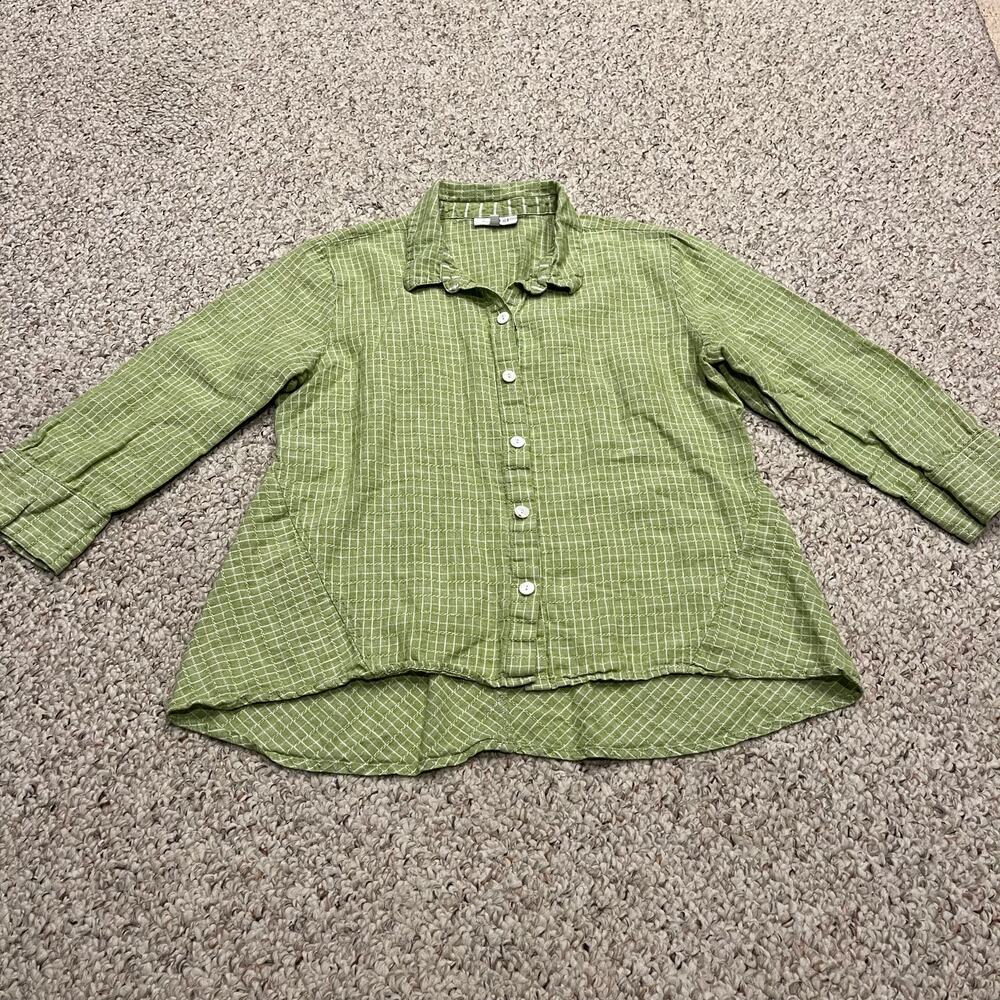 Habitat 3/4 Sleeve Linen Blend Button Front Shirt Sz M Coastal Preppy Beach